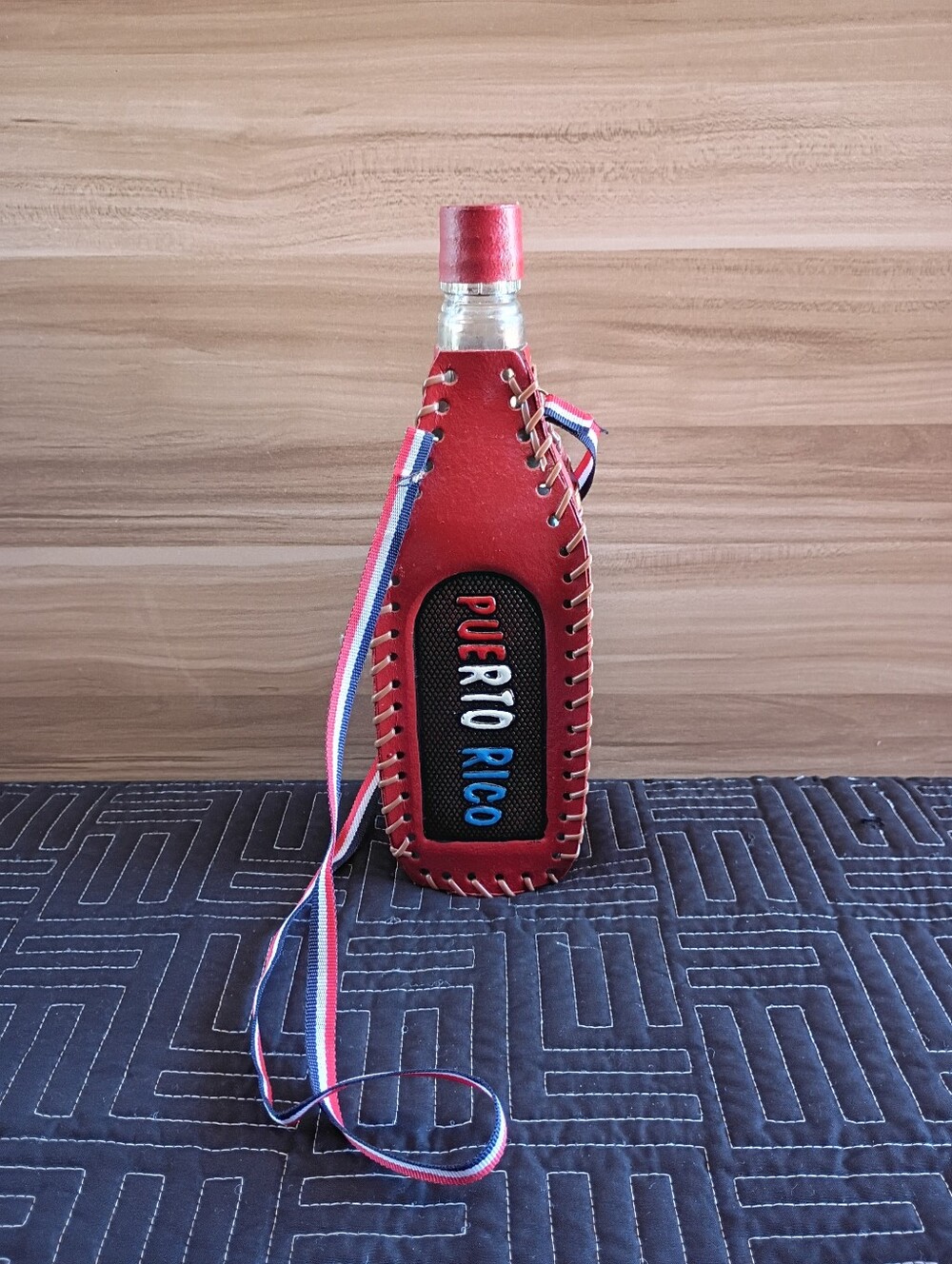 VINTAGE MID CENTURY HAND WRAPPED TOOLED LEATHER WRAPPED DECANTER BOTTLE